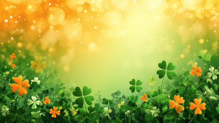 Background with lucky leaf clover for St Patrick's day. Green shamrock background. Generative AI Illustration.
