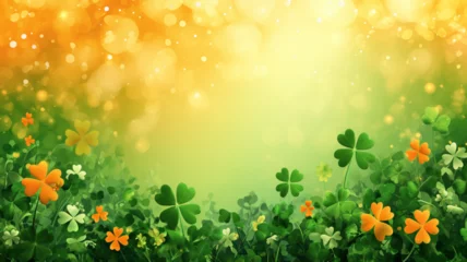 Foto op Plexiglas Background with lucky leaf clover for St Patrick's day. Green shamrock background. Generative AI Illustration. © AimasterPhoto