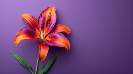 Lily flower on a plain purple background.  