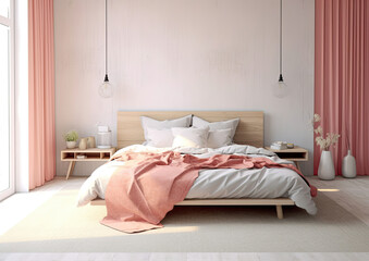 Pink Curtained Bedroom With White Bed