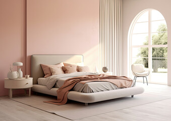 Cozy Bedroom With Pink Walls and White Bed