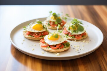 Fototapeta na wymiar breakfast sopes with egg and tomato on top