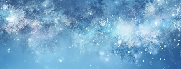 Fototapeta na wymiar Blue Background With Snow Flakes and Stars, Winter-themed Background Photo