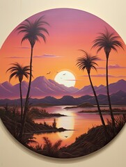 Bohemian Desert Sunsets: Island Artwork, Vintage Evening Landscape Painting