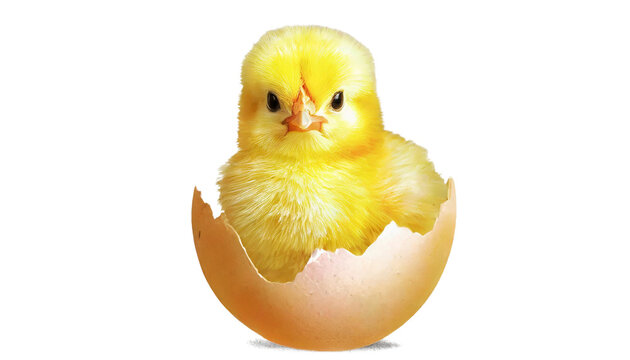 Cute yellow chicken hatched from an egg. Easter concept.. on transparent background