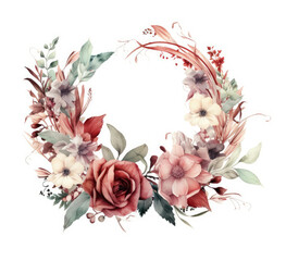 Wreath With Flowers and Leaves on White Background - Nature Inspired Home Decor