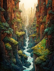 Cascading Canyon Rivers: A Breathtaking Merge of Canyons and Adjacent Landscape in a Field Painting
