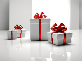 Three White Gift Boxes With Red Bows - Classic Presents for Any Occasion