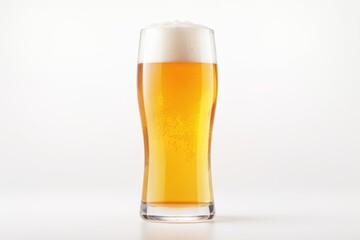 Fresh beer in a glass on white background.