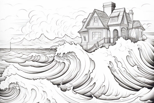 Coloring pages of house on the beach