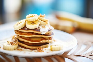 Fototapeta na wymiar close-up of vegan pancakes with banana slices