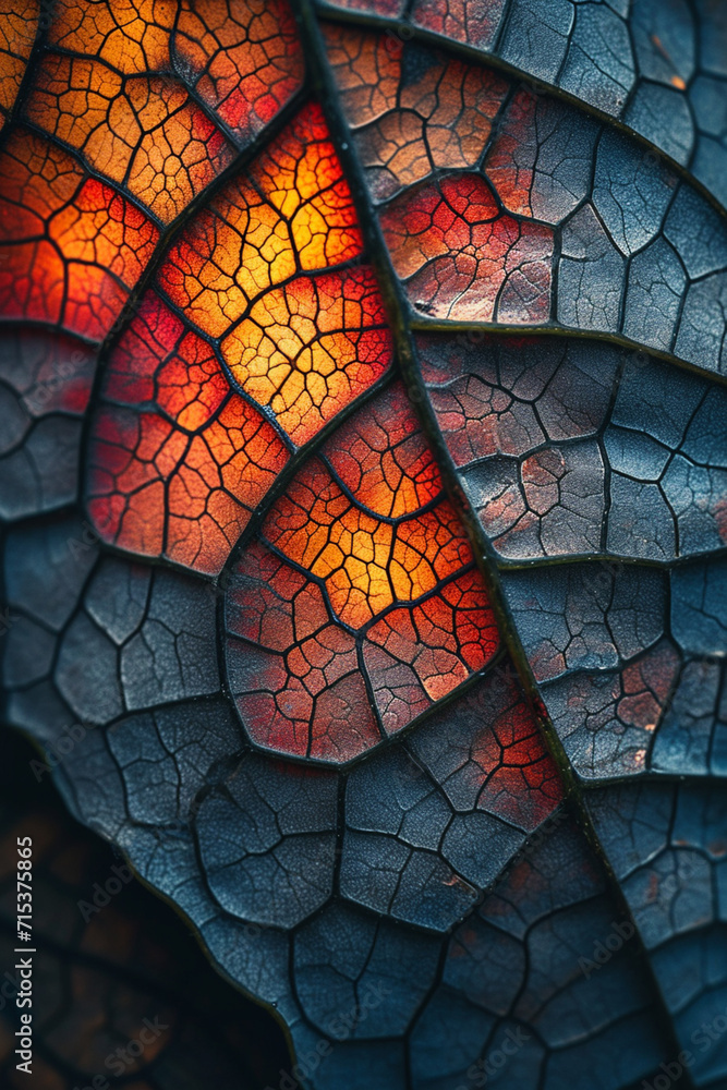 Poster a close-up of a leaf's edge, with light creating a gentle gradient of colors.