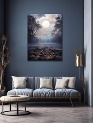Celestial Moon Phases: A Moonlit Landscape - Canvas Print Landscape