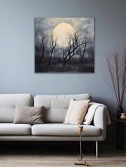 Celestial Moon Phases: Moonlit Landscape Canvas Print