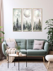 Celestial Moon Phases: Watercolor Landscape & Forest Wall Art