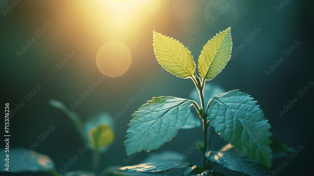 Poster a macro view of a new leaf sprouting, backlit to show its delicate form.