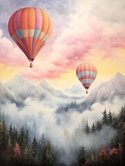 Colorful Hot Air Balloons, Morning Mist Painting, Foggy Ascent