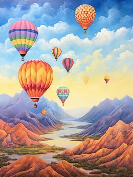 Colorful Hot Air Balloons: Panoramic Landscape Print - Horizon Float