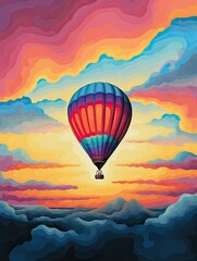 Fototapeta premium Colorful Hot Air Balloons and Balloon Silhouettes in Sky and Clouds Artwork