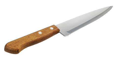 Knife with a wooden handle isolated on a transparent background.