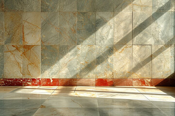 A marble accent wall, with a subtle, flowing design in understated tones,