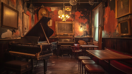 Vintage jazz bar music club interior - obrazy, fototapety, plakaty