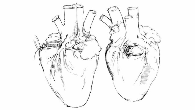 Heart. Based on drawing of Leonardo da Vinci. Black and white hand draw time lapse linear sketch art