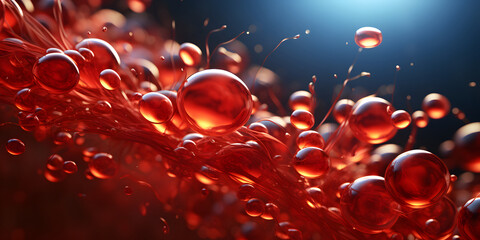 Flowing Red Blood Cells. Human Blood Background - obrazy, fototapety, plakaty