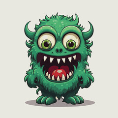 Cute furry cartoon monster with horns illustration