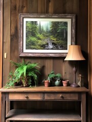Cozy Cabin Getaways Framed Landscape Print - Vintage Wood Frame, Nature-inspired Vintage Art Print
