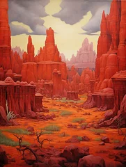 Selbstklebende Fototapeten Crimson Badlands Scenic Serenade: A Radiant Acrylic Landscape Journey of Vibrant Desert Terrains © Michael