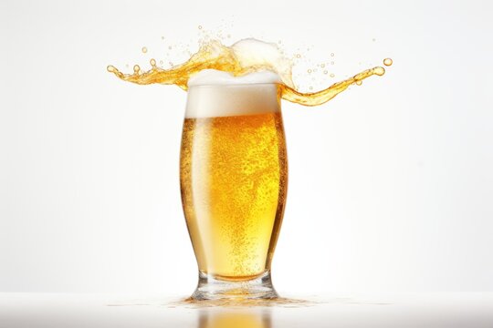 Beer pouring with frothy bubbles in glass for celebration concept