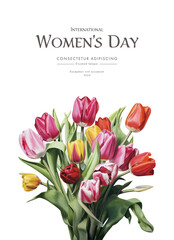 Women's Day. Greeting card with tulips. Vector illustration.