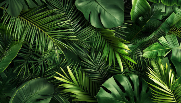 A background of beautiful green tropical plants © Alina Zavhorodnii