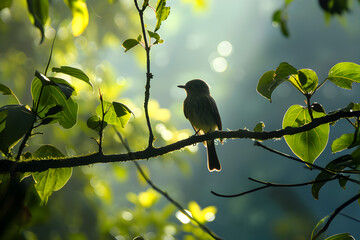 Obraz premium Immerse yourself in the world of a Flycatcher through this stunning close-up, capturing its delicate beauty and avian prowess.