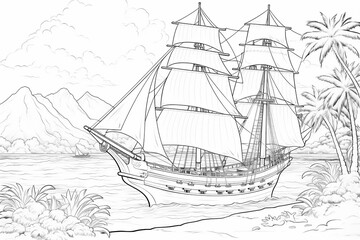 coloring pages of ship in the ocean