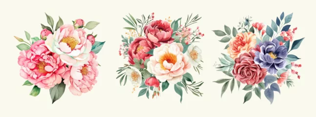 Behang Watercolor floral spring bouquets set. Hand drawn vector illustration. © Alice