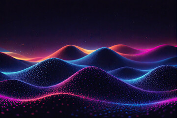 dark abstract background with space and futuristic dots pattern. coloured waves.