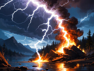 Apocalyptic Seas: Nature's Wrath Unleashes a Trilogy of Fire, Smoke, and Lightning