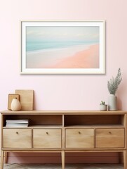 Pastel Beach Dreams: Framed Landscape Print of Serene Seashore Decor with Beach Frame