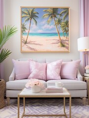 Dreamy Pastel Beaches Island Artwork: Lush Palms and Beach Retreat