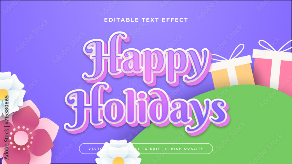 Wall mural Colorful colourful happy holidays 3d editable text effect - font style. Colorful text style effect