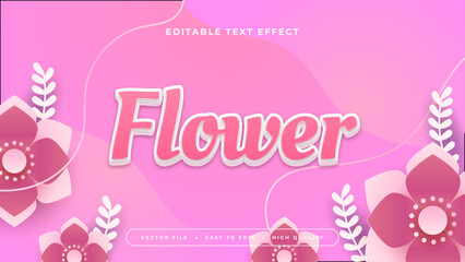 Pink red and white flower 3d editable text effect - font style. Colorful text style effect