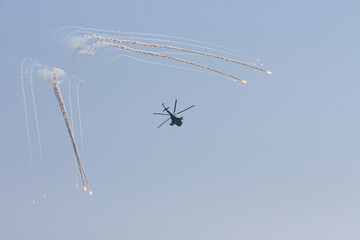 A helicopter of the Naval Forces of Ukraine at a military parade in the city of Odesa. Ukraine. August 24, 2021
