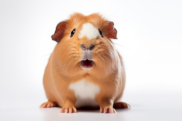 Fototapeta premium funny guinea pig smiling on white background. Generated Ai