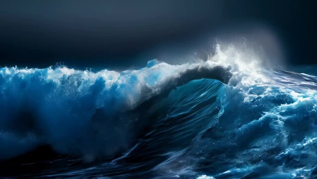 High waves dominate the sea due to a storm, with dark skies indicating an approaching storm.
