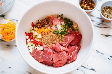 raw meatloaf ingredients in a mixing bowl
