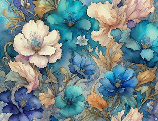 Arrière-plan de fleurs bleues et blanches.