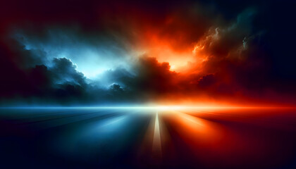 Fire and Ice background with fog, sunrise or sunset It vividly captures dramatic clouds with sun rays