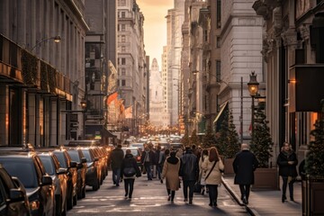 Fototapeta premium Bustling walk street in the heart of the financial district, Generative AI
